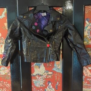 Black Faux Leather Jacket with Colorful Buttons